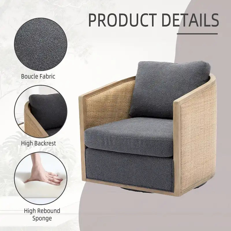 Fauteuil pivotant avec détails en rotin