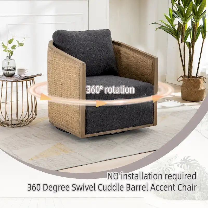 Fauteuil pivotant avec détails en rotin