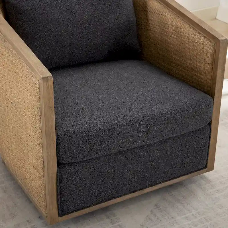 Fauteuil pivotant avec détails en rotin
