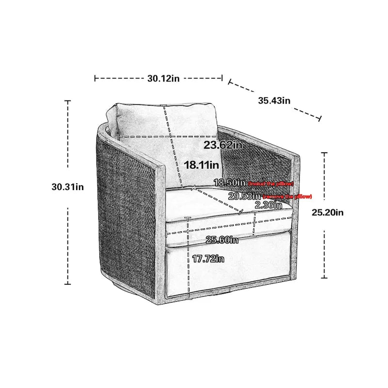 Fauteuil pivotant avec détails en rotin