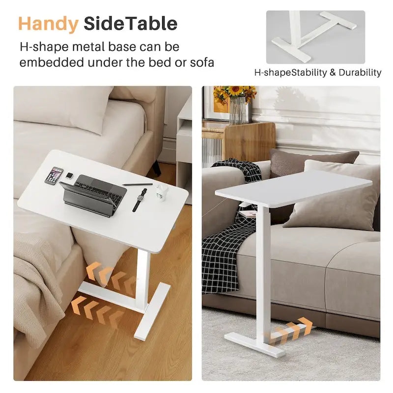 Table de lit à hauteur réglable avec roulettes, bureau mobile pour ordinateur portable pour le chevet et la maison