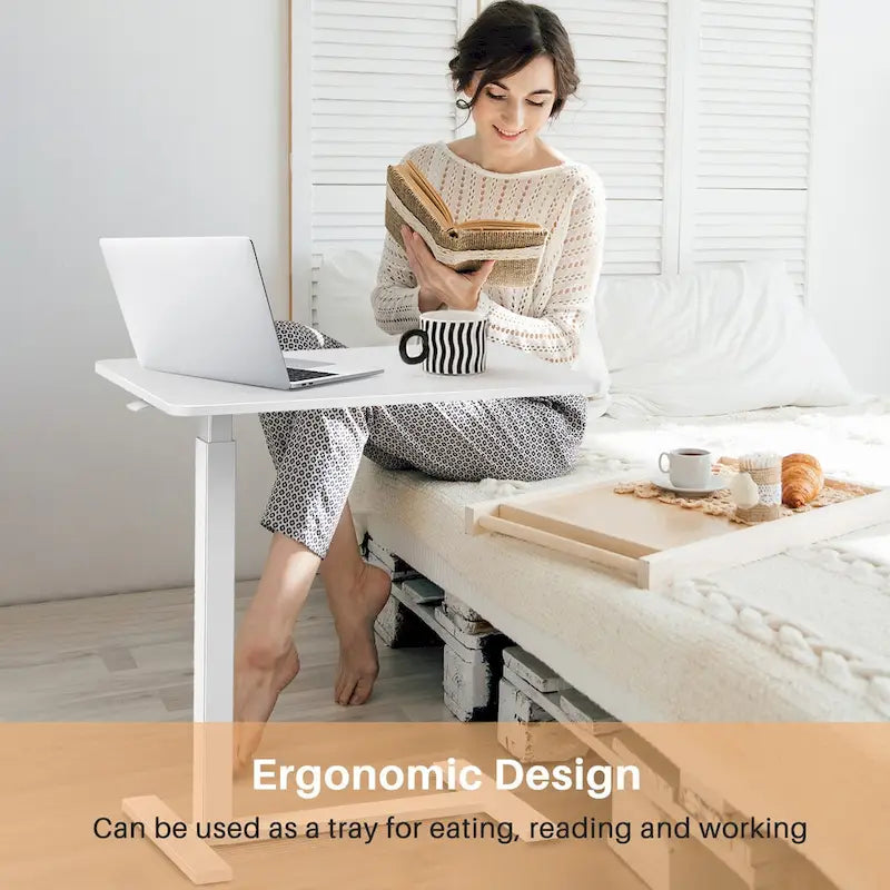 Table de lit à hauteur réglable avec roulettes, bureau mobile pour ordinateur portable pour le chevet et la maison