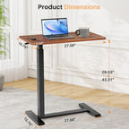 Table de lit à hauteur réglable avec roulettes, bureau mobile pour ordinateur portable pour le chevet et la maison