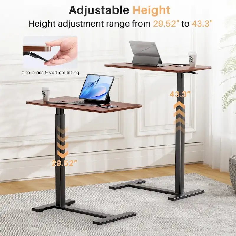 Table de lit à hauteur réglable avec roulettes, bureau mobile pour ordinateur portable pour le chevet et la maison