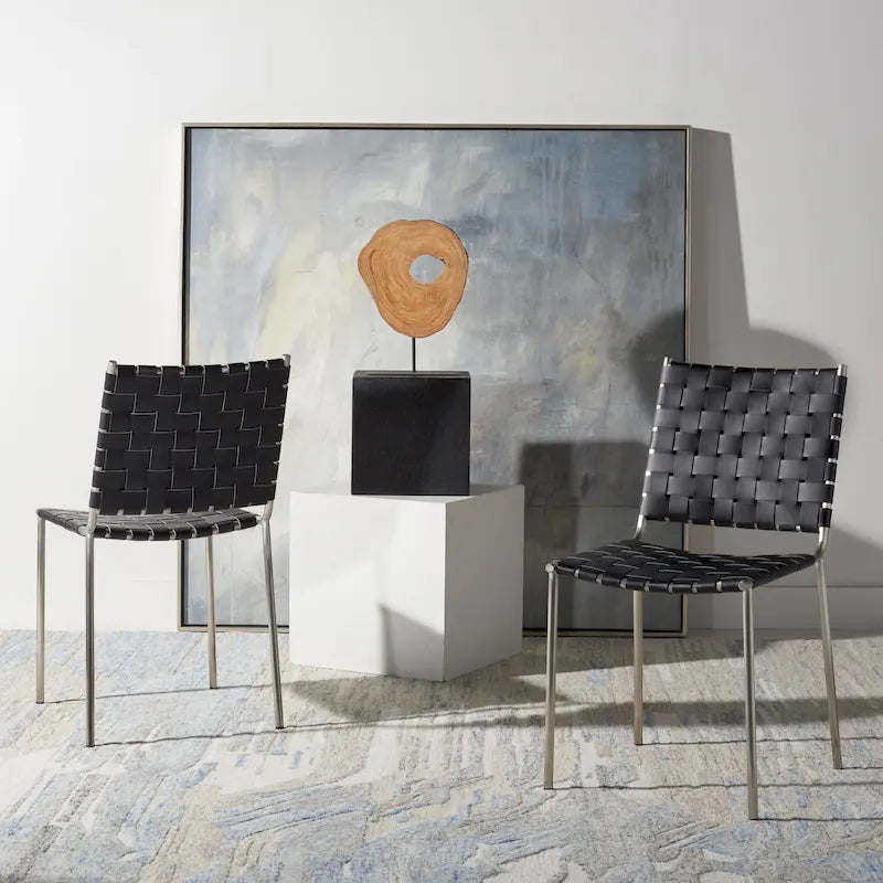 Chaises de salle à manger en cuir tressé, ensemble de 2 – 43,2 cm L x 52,1 cm P x 85,9 cm H