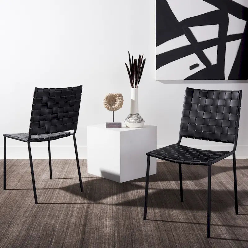 Chaises de salle à manger en cuir tressé, ensemble de 2 – 43,2 cm L x 52,1 cm P x 85,9 cm H