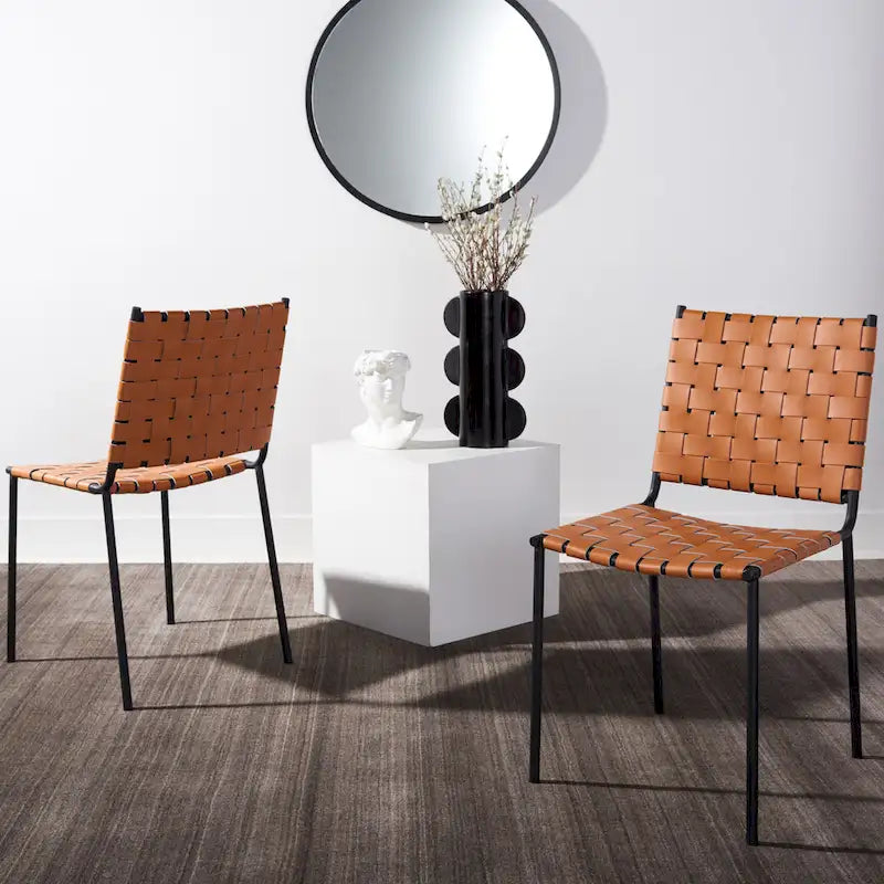 Chaises de salle à manger en cuir tressé, ensemble de 2 – 43,2 cm L x 52,1 cm P x 85,9 cm H