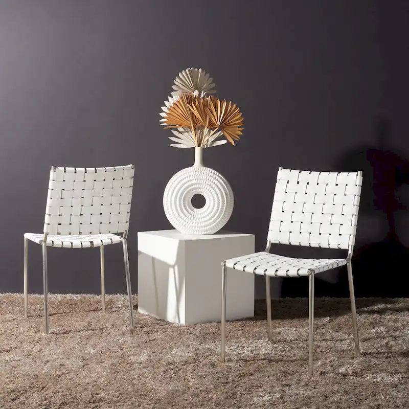 Chaises de salle à manger en cuir tressé, ensemble de 2 – 43,2 cm L x 52,1 cm P x 85,9 cm H