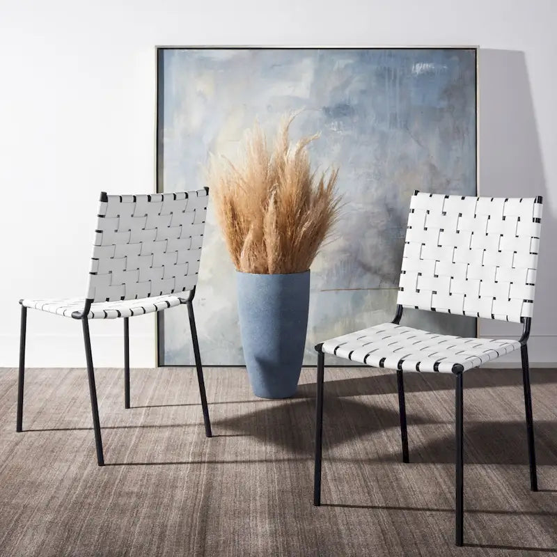 Chaises de salle à manger en cuir tressé, ensemble de 2 – 43,2 cm L x 52,1 cm P x 85,9 cm H