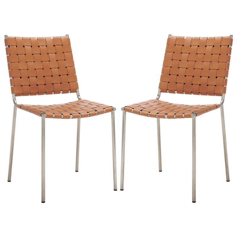 Chaises de salle à manger en cuir tressé, ensemble de 2 – 43,2 cm L x 52,1 cm P x 85,9 cm H