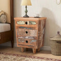 Table d'appoint en bois recyclé avec 3 tiroirs