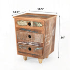 Table d'appoint en bois recyclé avec 3 tiroirs