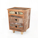 Table d'appoint en bois recyclé avec 3 tiroirs