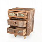 Table d'appoint en bois recyclé avec 3 tiroirs