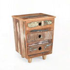 Table d'appoint en bois recyclé avec 3 tiroirs