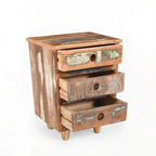 Table d'appoint en bois recyclé avec 3 tiroirs