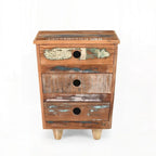 Table d'appoint en bois recyclé avec 3 tiroirs