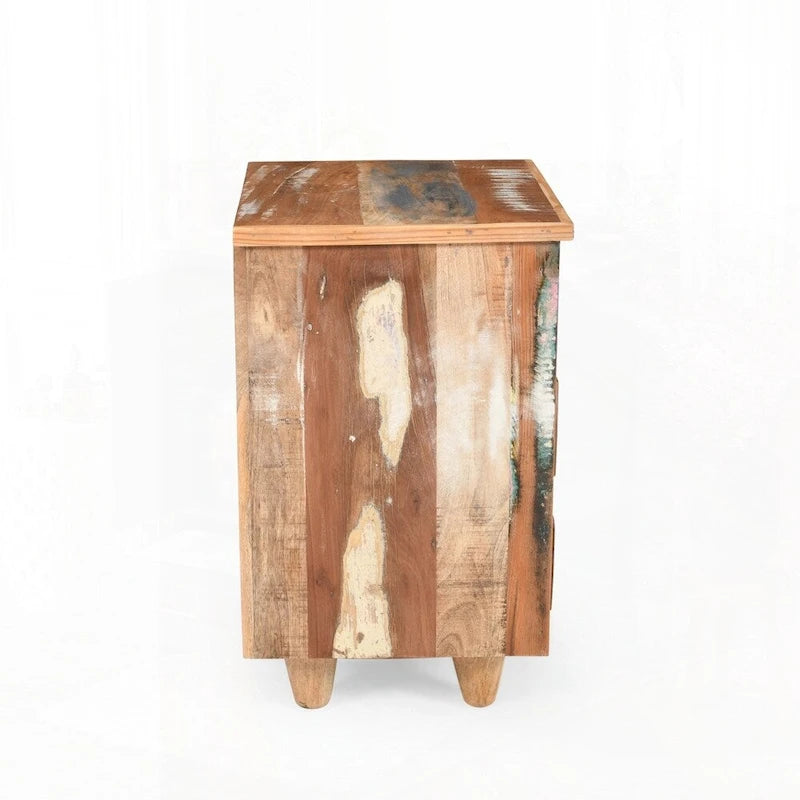 Table d'appoint en bois recyclé avec 3 tiroirs