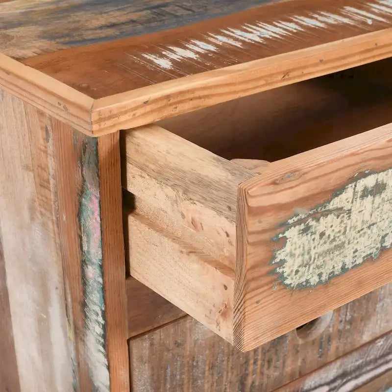 Table d'appoint en bois recyclé avec 3 tiroirs