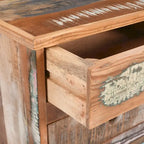 Table d'appoint en bois recyclé avec 3 tiroirs