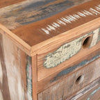 Table d'appoint en bois recyclé avec 3 tiroirs