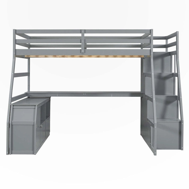 Lit mezzanine pleine grandeur avec bureau et tiroirs de rangement