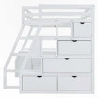 Lit mezzanine pleine grandeur avec bureau et tiroirs de rangement