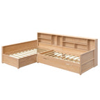 Lit de repos jumeau en bois en forme de L avec lit gigogne et tiroir de rangement