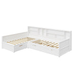 Lit de repos jumeau en bois en forme de L avec lit gigogne et tiroir de rangement