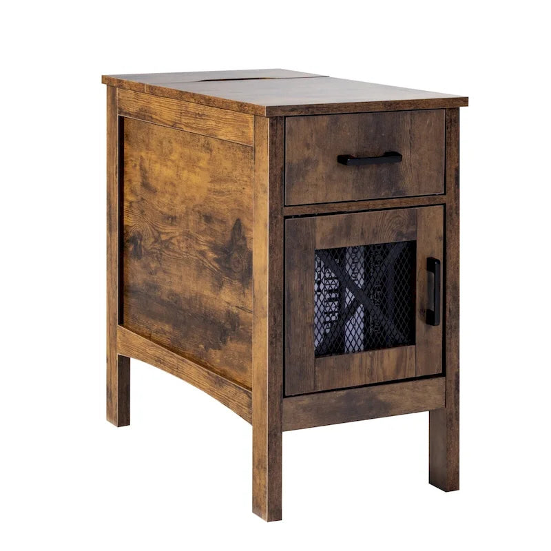 Table d'appoint avec tiroir, porte coulissante et multiprise intégrée