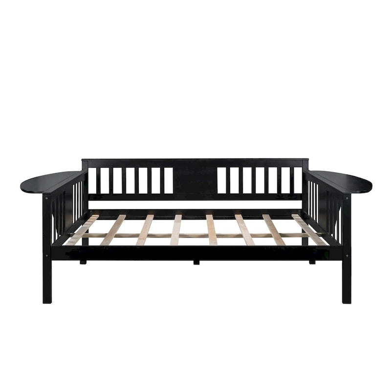 Lit de repos double en bois avec rangement et barrières latérales