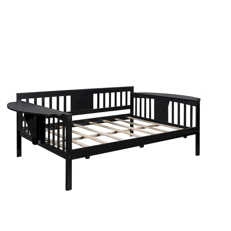 Lit de repos double en bois avec rangement et barrières latérales