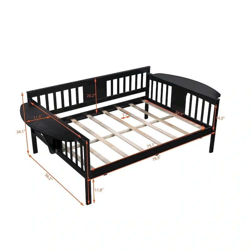 Lit de repos double en bois avec rangement et barrières latérales
