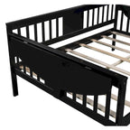 Lit de repos double en bois avec rangement et barrières latérales
