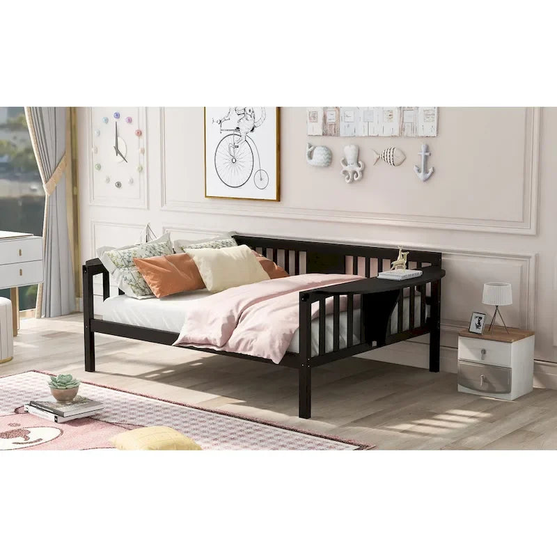 Lit de repos double en bois avec rangement et barrières latérales