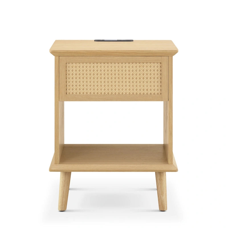 Table d'appoint en rotin avec tiroir de rangement et station de recharge
