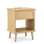 Table d'appoint en rotin avec tiroir de rangement et station de recharge
