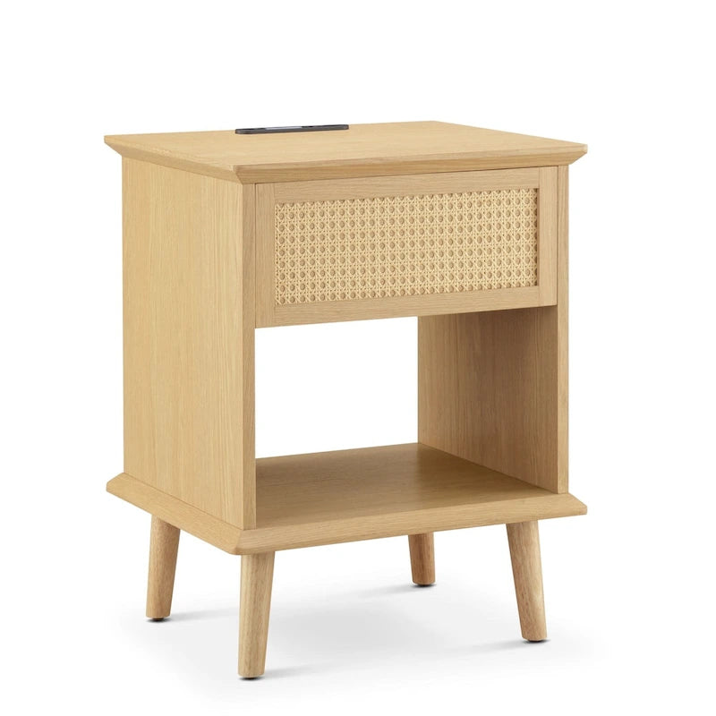 Table d'appoint en rotin avec tiroir de rangement et station de recharge