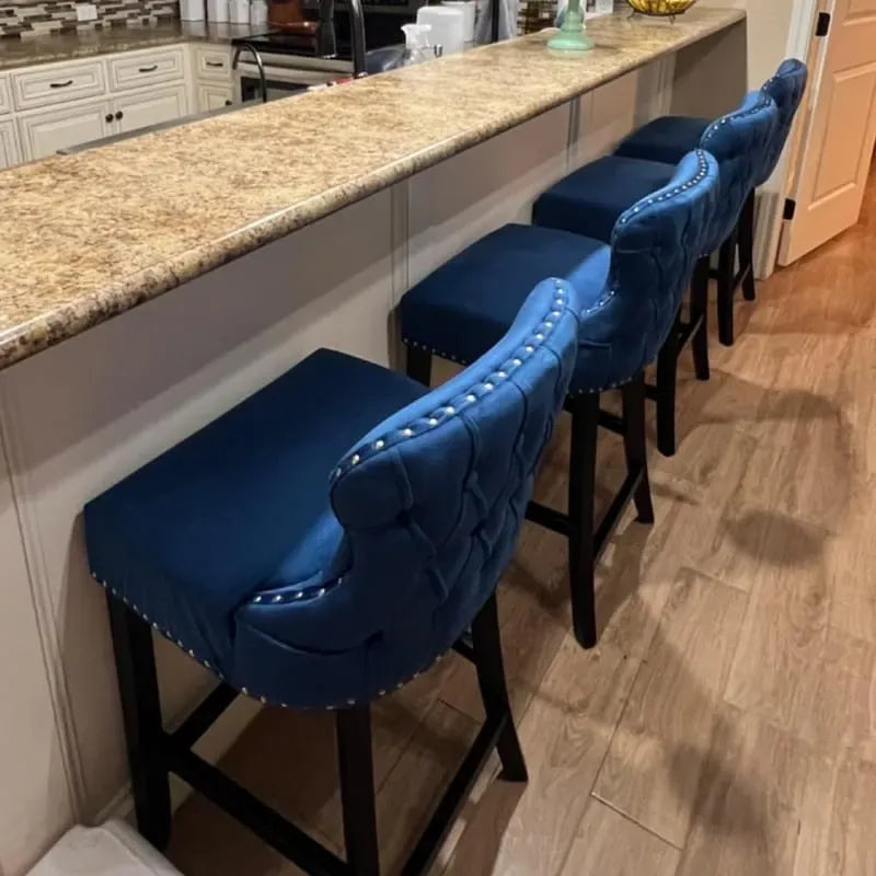 Tabouret de comptoir à dossier haut en velours