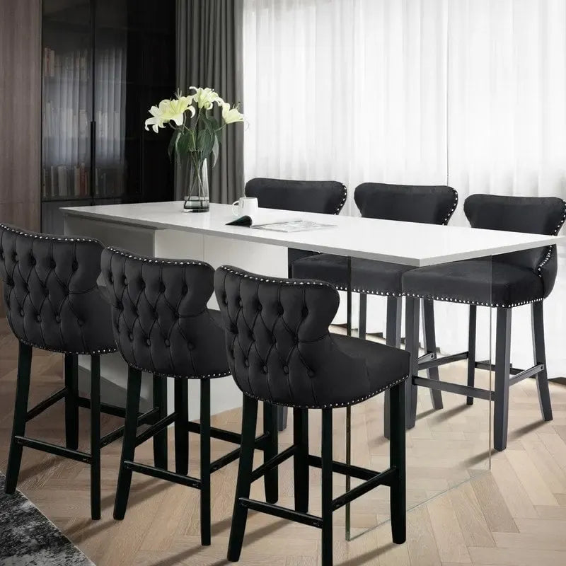 Tabouret de comptoir à dossier haut en velours