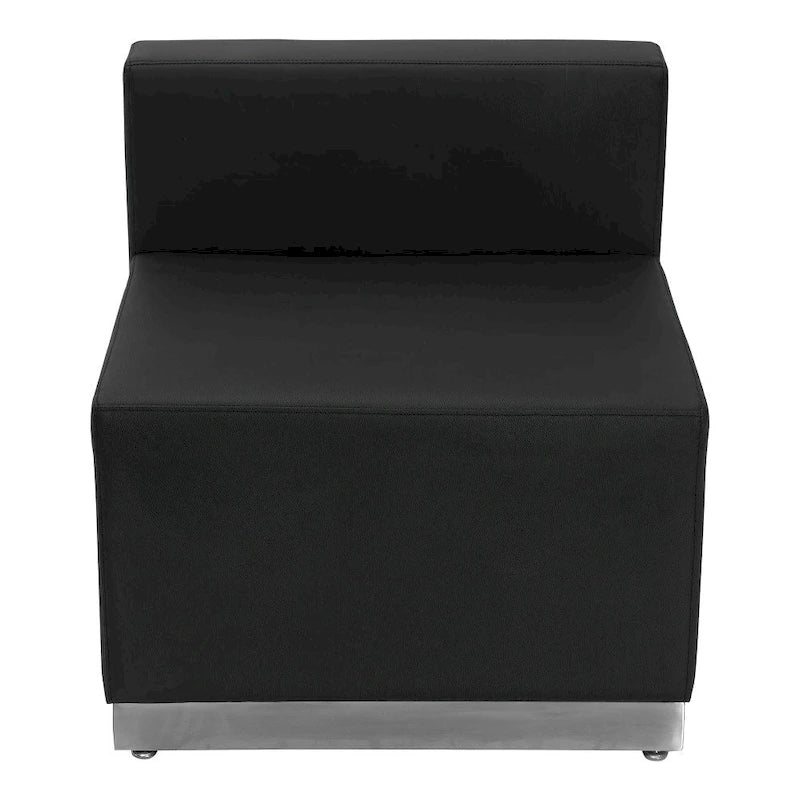 Chaise rembourrée en similicuir avec piètement en acier inoxydable