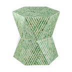 20 Inch Stool Table, Capiz Shell Inlay, Hexagonal Geometric Design, Green