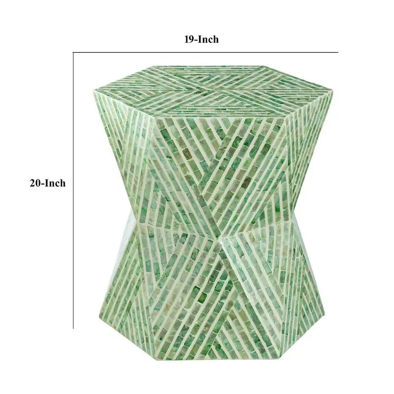 Table d'appoint/tabouret hexagonal avec incrustation de coquillages Capiz, vert