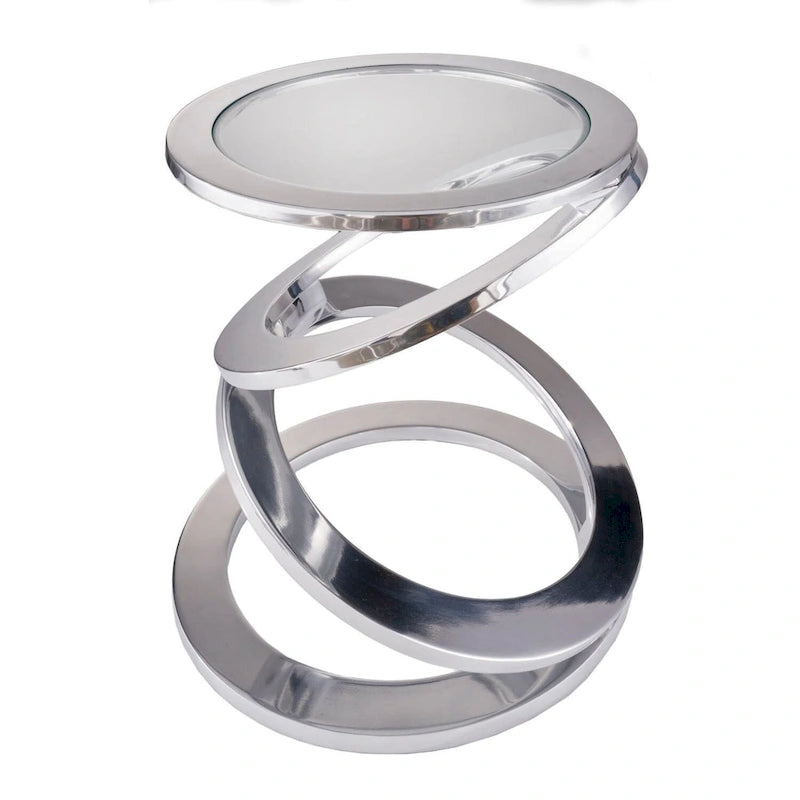 Table d'appoint ronde de 17 po en verre et en aluminium