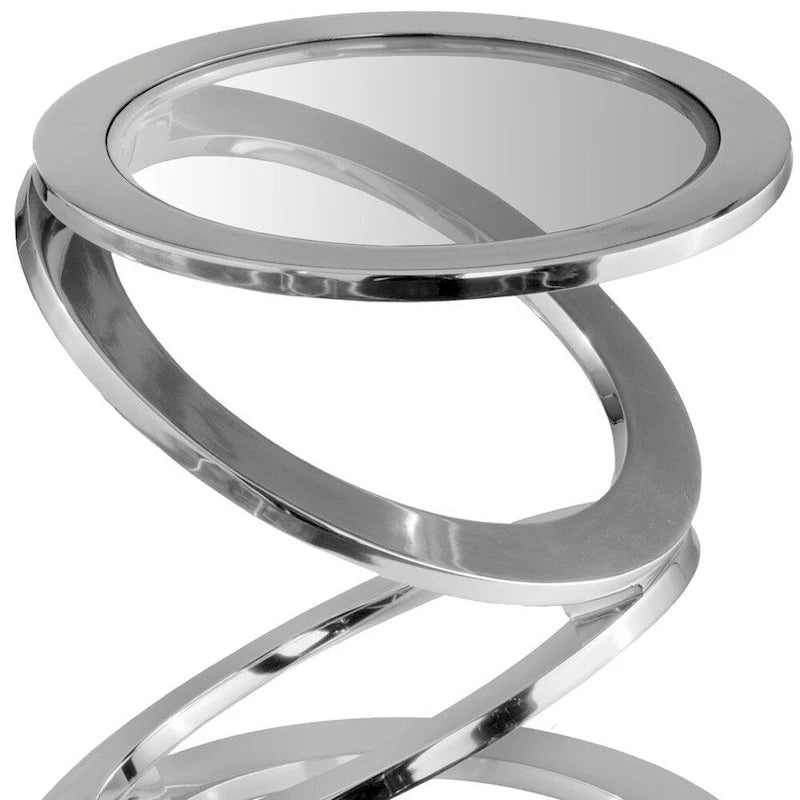 Table d'appoint ronde de 17 po en verre et en aluminium