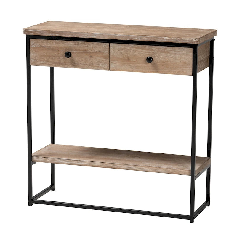 Console industrielle moderne avec 2 tiroirs et étagère ouverte
