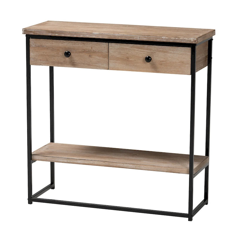 Console industrielle moderne avec 2 tiroirs et étagère ouverte