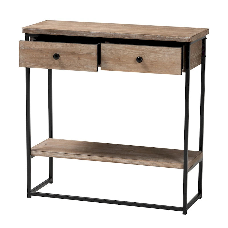 Console industrielle moderne avec 2 tiroirs et étagère ouverte