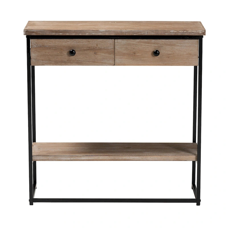 Console industrielle moderne avec 2 tiroirs et étagère ouverte