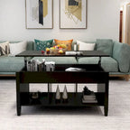 Table basse à plateau relevable avec étagères de rangement - Noir